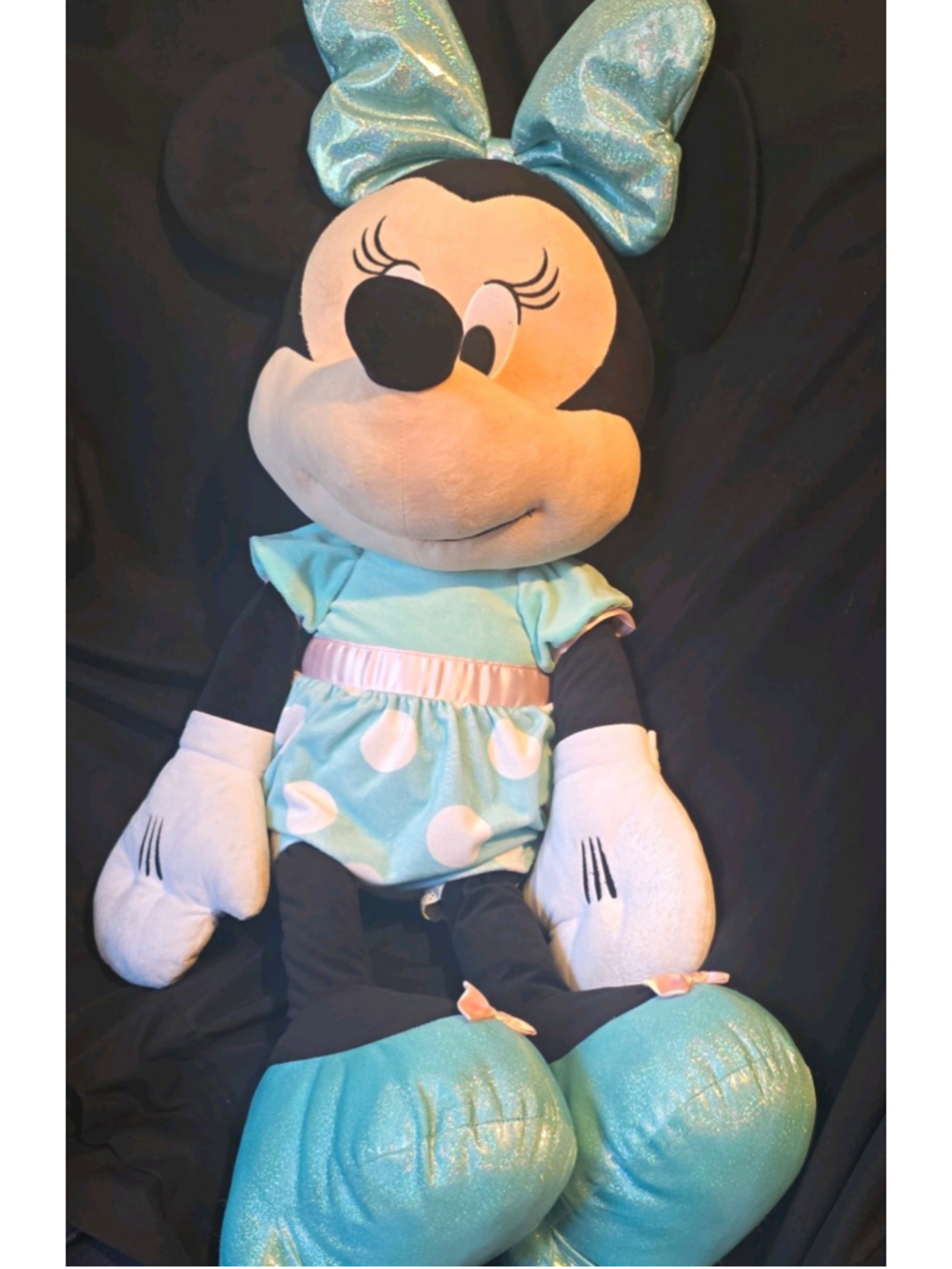 Disney Minnie Mouse Large Plush Stuffed Doll Blue Polka Dot Dress & Bow